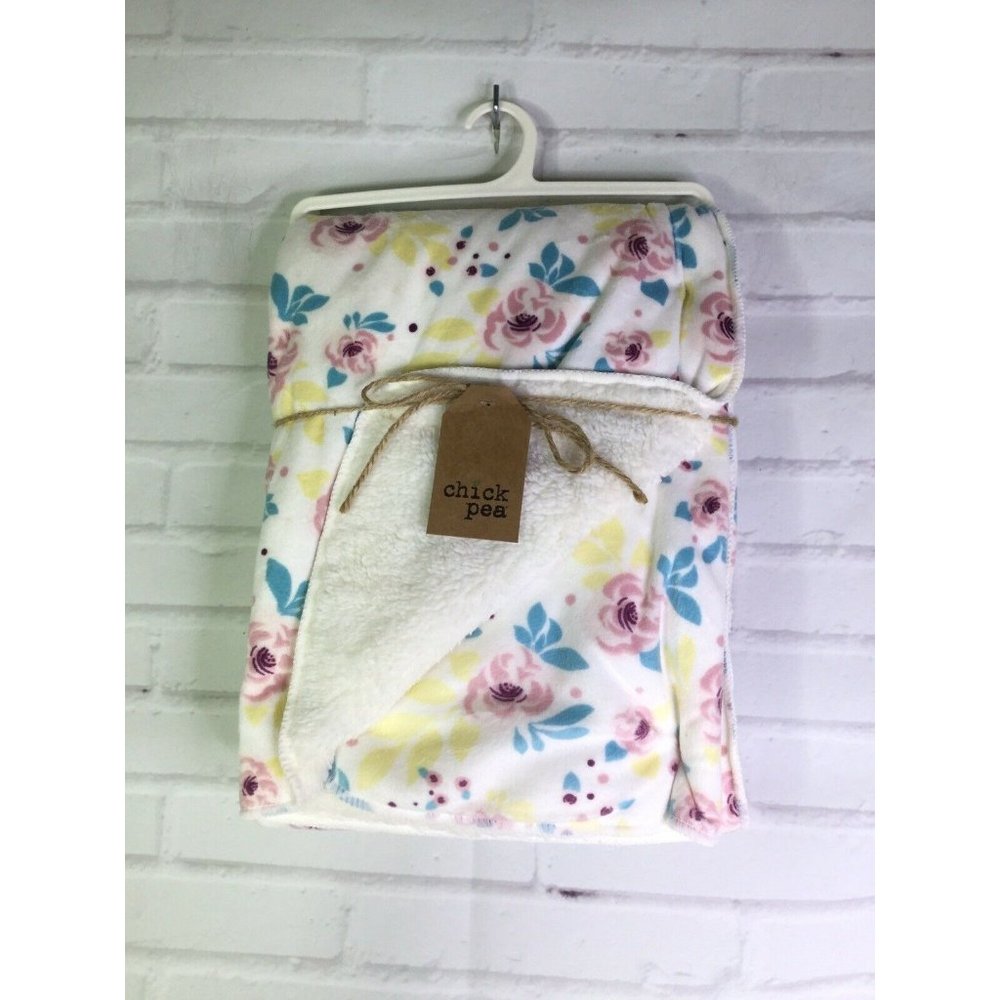 Chick Pea Baby Sherpa Plush Baby Blanket Pink Flower Yellow Blue Leaves Floral